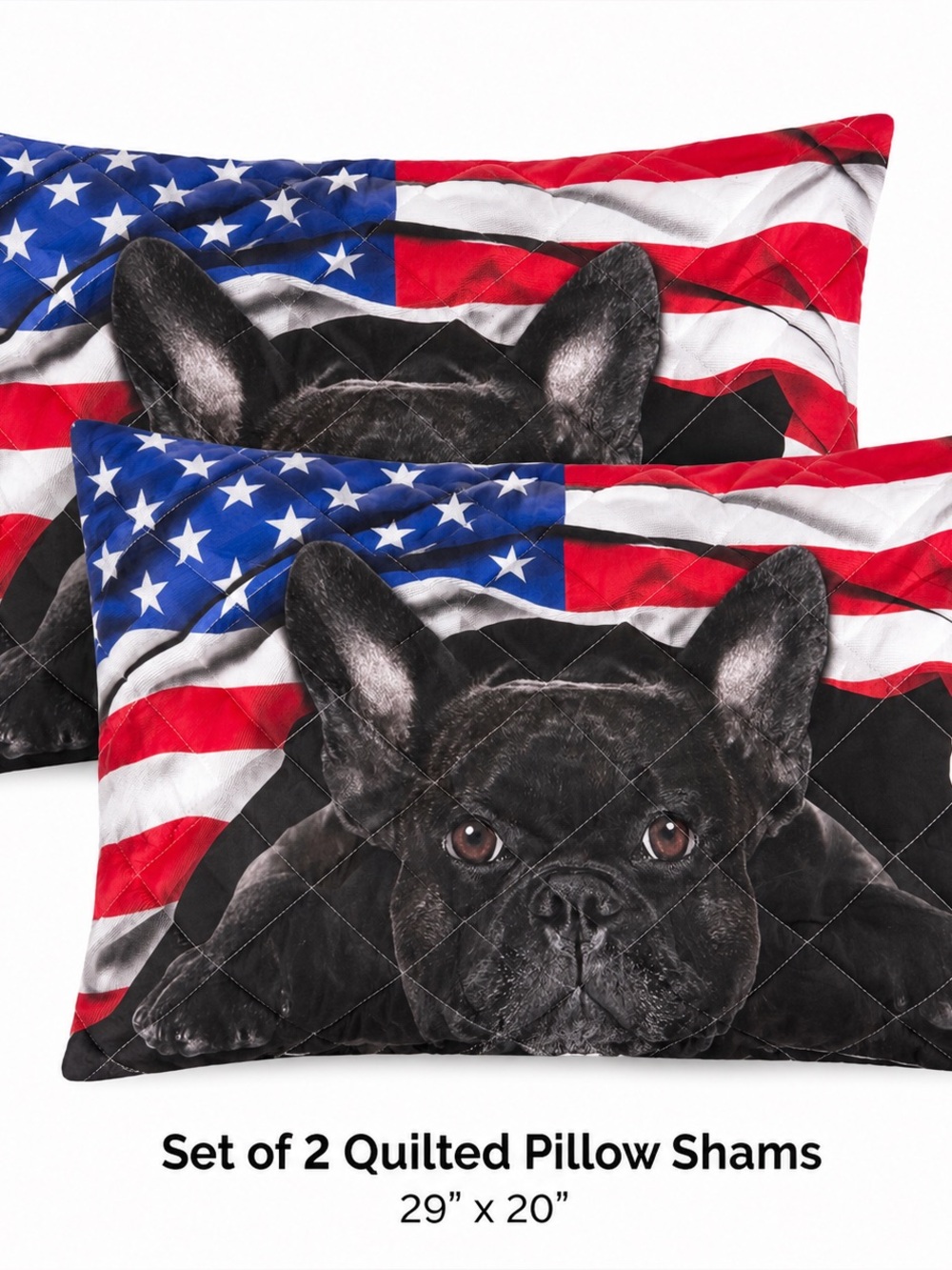 FRENCH BULLDOG Standard Quilted Pillow Shams Set of 2 American Flag 29x20